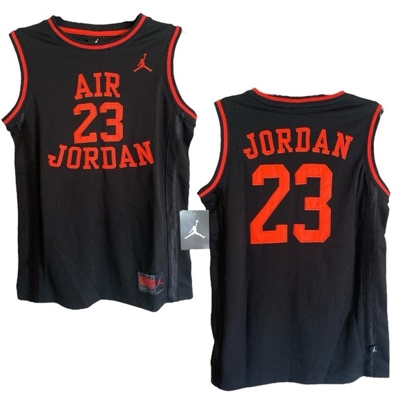 Jordan Tank Top Black/Red “Sewn Lettering”, Ribbed Trim Tank Top Boys Medium NWT - Picture 1 of 10